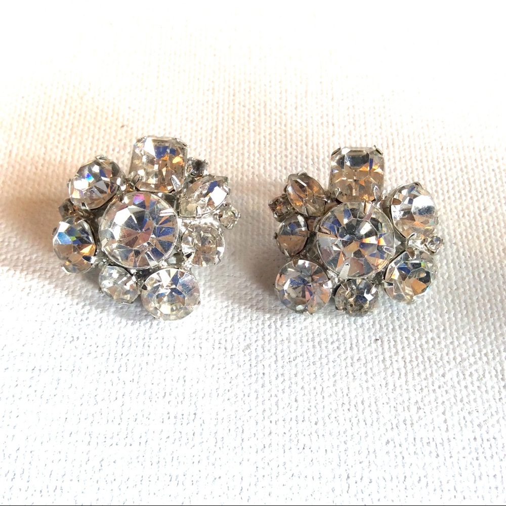 Rhinestone Wedding Earrings Clip Kramer